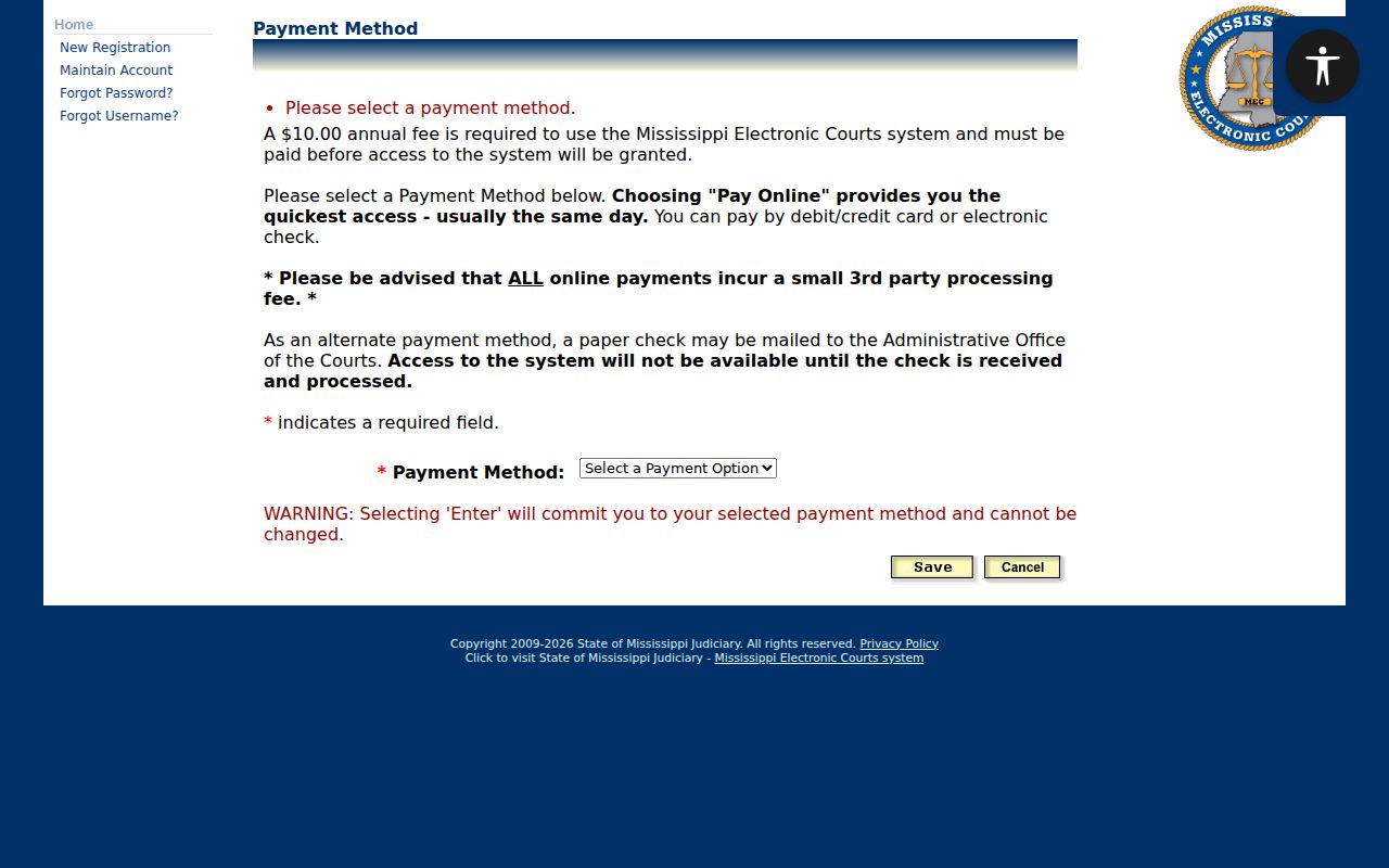 Lauderdale County case lookup PAMEC payment-method page