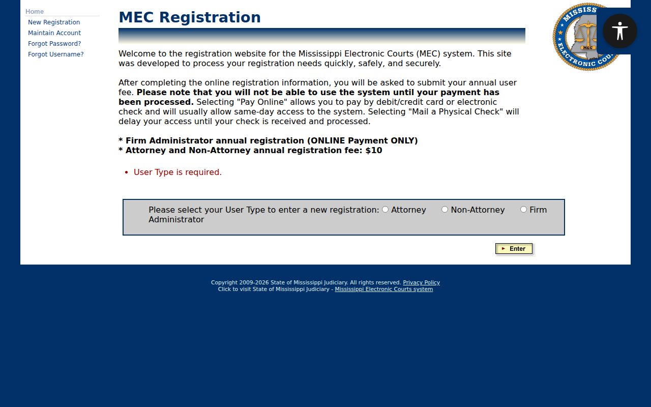 Lauderdale County case lookup PAMEC registration menu