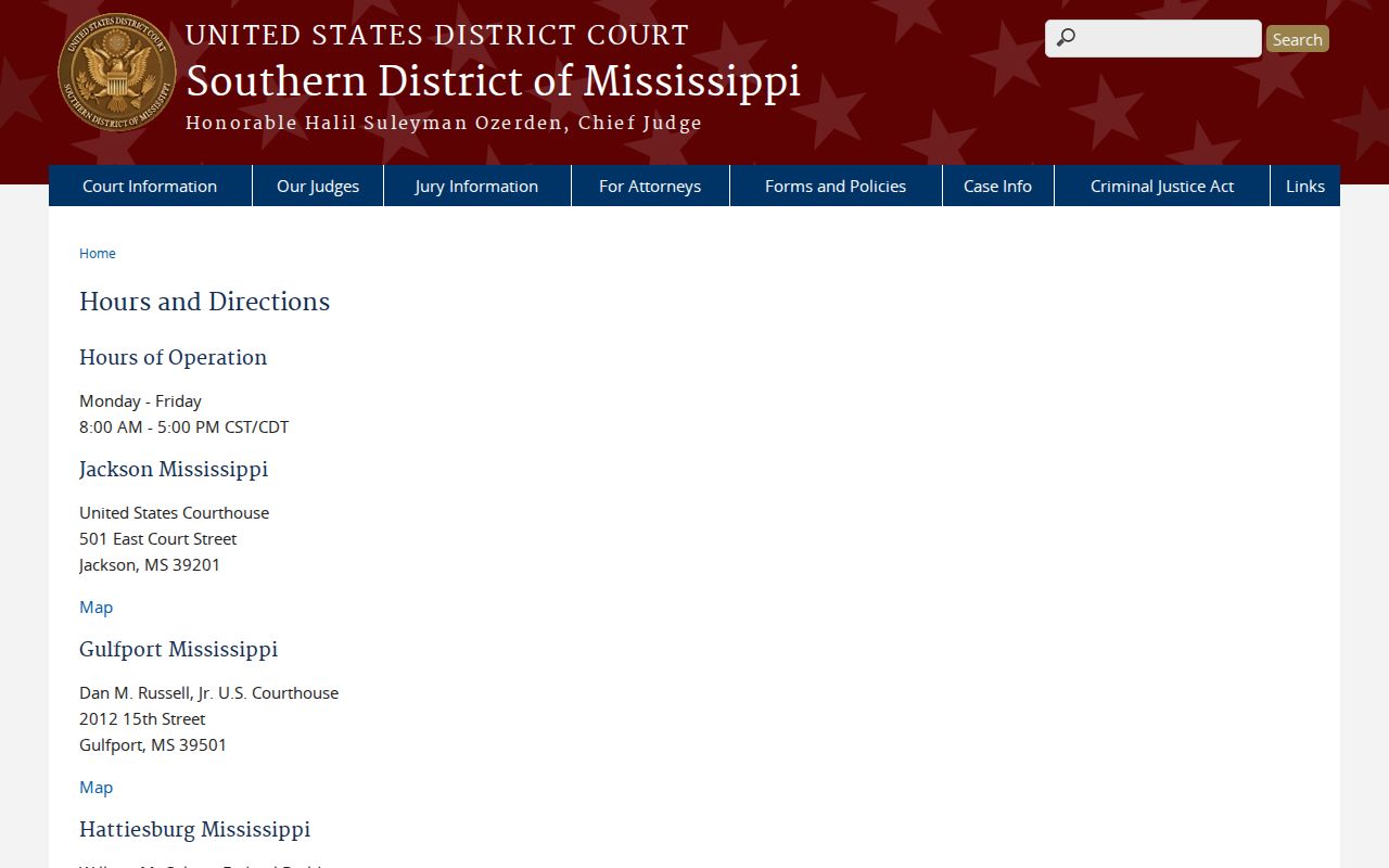 Lauderdale County court calendar Southern District hours and directions source