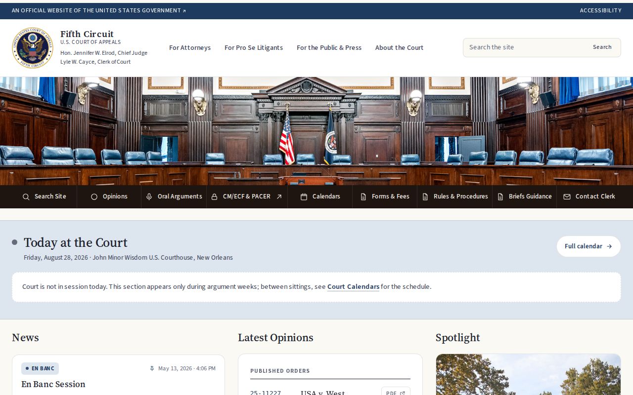 Lauderdale County court calendar Fifth Circuit federal appeals source