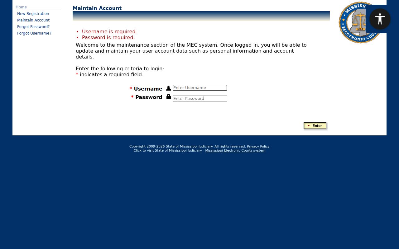 Lauderdale County court records PAMEC login page