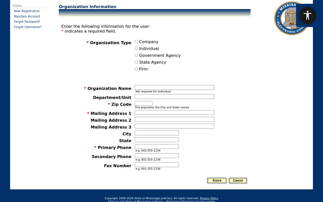 Lauderdale County court records PAMEC organization registration form